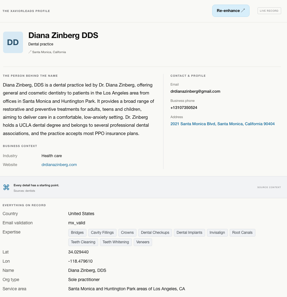 Enriched Xanadu profile for Diana Zinberg DDS, with practice summary, locations, specialties, website and contact details.